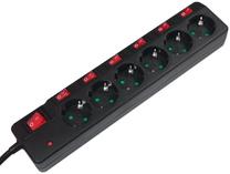 Buitinis ilgintuvas Logilink 6-Way LPS233, 3 x 1,5 mm², 1.5 m, IP20, 6 lizdų, su jungikliu, juoda sp.