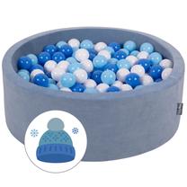 Baseinas su kamuoliukais KiddyMoon Foam Ball Pit Round 300 Balls, 90 cm x 90 cm, 300 vnt, mėlyna sp./balta sp.