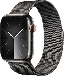 Viedais pulkstenis Apple Watch Series 9 GPS + Cellular, 45mm Graphite Stainless Steel Graphite Milanese Loop, melns krās.