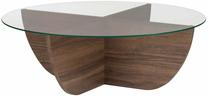 Kavos staliukas Nordure Liya, riešuto sp./skaidri sp., 90 cm x 90 cm x 30 cm