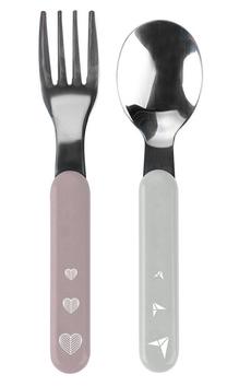 Stalo įrankiai BabyOno Spoon & Fork, 1 m., nerūdijantysis plienas, pilka sp./violetinė sp.