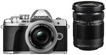 Sisteminis fotoaparatas Olympus OM-D E-M10 Mark III Silver + M.Zuiko Digital 14-42mm F/3.5-5.6 Silver + 40-150mm F/4-5.6 R, sidabro sp./juoda sp.
