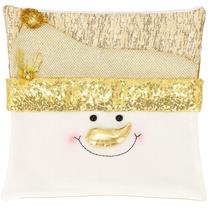 Ziemassvētku dekoratīvs spilvenu pārvalks Springos Snowman 3D, zelta krās./krēmkrāsa, 40 cm x 40 cm