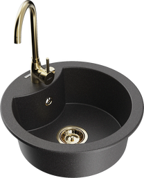 Кухонная мойка Mexen Diego 6512-76-670200-50, гранит, 48.8 см x 48.8 см x 16.7 см, золотой цв./черный цв.