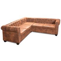 Kampinė sofa VLX Chesterfield 5-Seater, ruda sp., 205 x 205 cm x 73 cm