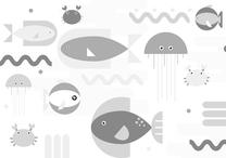 Fototapete Artgeist Minimalist Grey Ocean - Geometric Fish In Water For Children, 175 cm x 250 cm
