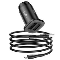Automobilinis įkroviklis Hoco NZ4 Wise Road, 2 x USB, 100 cm, juoda sp., 24 W