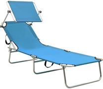 Lauko gultas VLX Folding Sun Lounger w/ Canopy 310326, žydra sp.