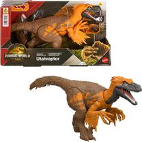 Žaislinė figūrėlė Mattel Jurassic World Rebirth Wild Roar Utahraptor JGC80, 31 cm, ruda sp./oranžinė sp.