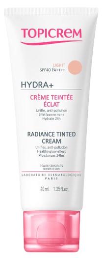 Kremas įdegio priežiūrai veidui Topicrem Hydra+ Radiance Tinted Light SPF40, 40 ml