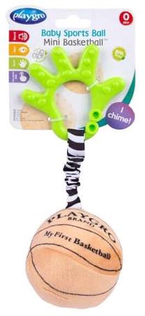 Kramtukas, kamuolys Playgro Baby Sports Mini Basketball, ruda sp./žalia sp.