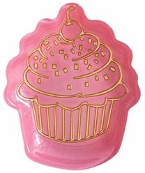 Serviravimo lėkštė Homla Faros pink with gold cupcake, 16 cm x 14.7 cm, aukso sp./rožinė sp., stiklas