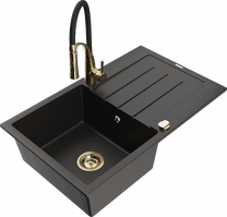 Кухонный умывальник с кухонным смесителем Mexen Bruno, гранит, 79.5 см x 49.5 см x 20 см, metallic black/gold+black/gold цв.
