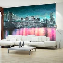 Fototapete Artgeist Painted New York - Nighttime Architecture Against The Background Of The Brooklyn Bridge LNEW010260, 140 cm x 140 cm