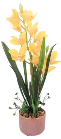 Dirbtinis augalas vazone, orchidėja Home4you Garden Queen, geltona sp./žalia sp./rusva sp., 70 cm x 16 cm