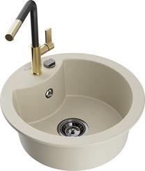 Virtuves izlietne ar virtuves maisītāju Mexen Diego Flora, granīts, 48 cm x 48 cm x 16.7 cm, bēša krās.