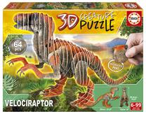 3D dėlionė Educa Velociraptor 19382, 55 cm x 15 cm, 64 vnt., įvairių spalvų