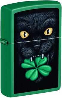 Žiebtuvėlis Zippo 46721 Lucky Cat Clover Design, juoda sp./žalia sp.