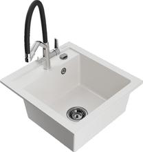 Кухонный умывальник с кухонным смесителем Mexen Vito Duo, гранит, 52 см x 49 см x 21 см, белый цв./черный цв./хромовый цв.