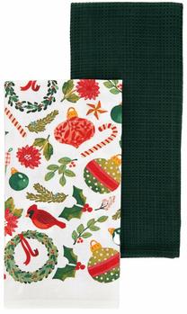 Ziemassvētku dvieļu komplekts Homla Garland 224677, balta krās./sarkana krās./zaļa krās., 65 cm x 45 cm, 2 gab.