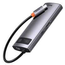 Adapteris Baseus USB-C - 3 x USB/USB-C/HDMI/RJ-45 USB-C male, 3 x USB/USB-C/HDMI/RJ-45 female, pelēka krās.
