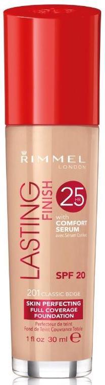 Šķidrā grima bāze Rimmel London Lasting Finish 25h, 201 classic beige, 30 ml