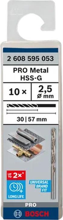 Metalo grąžtų rinkinys Bosch, metalas, hss-g, tiesus, 2.5 mm x 5.7 cm