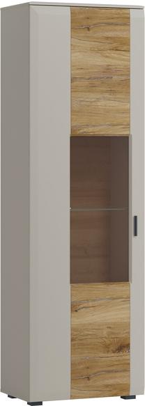 Vitrina MN Romy RMYV01L, ąžuolo sp./pilka sp., 41 cm x 66 cm x 204 cm