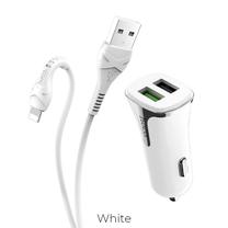 Automobilinis įkroviklis Hoco Z31, Lightning/USB/USB Type-C, balta sp., 18 W
