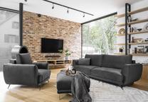 Baldų komplektas Megis 3F & 1F & Pouf, vidaus, tamsiai pilka sp.