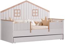 Vaikiška lova su ištraukiama papildoma lova Kalune Design Bruksel C-Myy, balta sp./riešuto sp., 90 x 190 cm/90 x 180 cm, be patalynės dėžės, be čiužinio