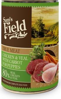 Mitrā barība (konservi) suņiem Sam's Field True Meat Chicken & Veal With Carrot, vistas gaļa/dārzeņi/teļa gaļa/burkāns, 0.4 kg