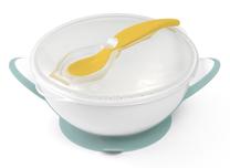 Dubenėlis BabyOno Baby Suction Bowl With Spoon, 300 ml, 6+ mėn., 13 cm, plastikas/silikonas, geltona sp./žalia sp.