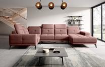 Kampinė sofa Neviro Lukso 24, rožinė sp., kairinė, 201 x 350 cm x 77 cm
