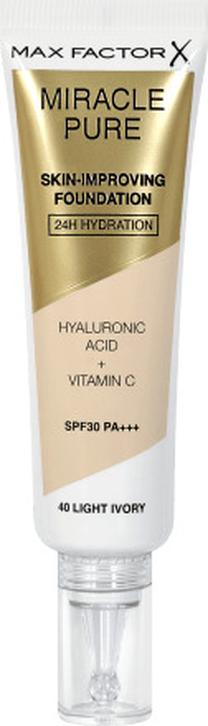 Skystas makiažo pagrindas Max Factor Skin-Improving Miracle Pure Light Ivory, smėlio sp., 40 light ivory, 30 ml