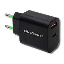 Adapteris Qoltec Power Adapter 51713, USB Type C/USB Type A/Europlug, 2.06 cm, melna krās., 20 W