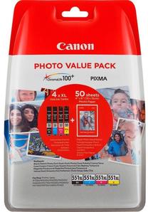 Tintes printera kasetne Canon CLI-551XL, melna krās./dzeltena krās./gaiši zila krās.