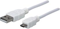 Vads Manhattan USB / Micro USB USB 2.0 A male, Micro USB 2.0 B male, 1.8 m, balta krās.