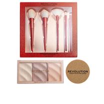 Dekoratīvās kosmētikas otu komplekts, grima otas un izgaismotāji Makeup Revolution Highlighters & Brushes, 3 gab., daudzkrāsaina