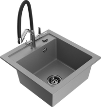 Кухонный умывальник с кухонным смесителем Mexen Vito Grey+Black/Chrome, гранит, 49 см x 52 см x 21 см, grey+black/chrome цв.