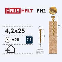 Koka skrūve, osb plāksnes Haushalt ZN PH, 4.2 x 25 mm, dzeltena krās., 20 gab.