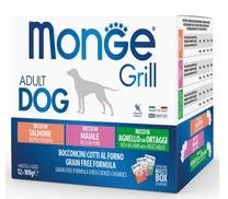 Влажный корм для собак Monge, рыба/овощи/свинина Grill Multipacks, 0,1 кг x 12 шт.