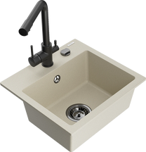 Кухонная мойка Mexen Milo 6505-69-671600-70, гранит, 43.5 см x 41 см x 17.1 см, черный цв./бежевый цв.
