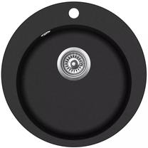 Кухонная мойка VLX Granite Round Single Basin, смола/кварц, 50.5 см x 50.5 см x 29 см, черный цв.