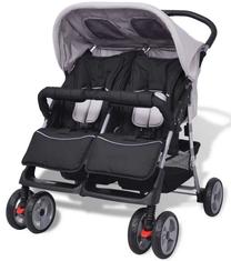 Sportinis vežimėlis VLX Baby Twin Stroller, juoda sp./pilka sp.