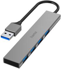 USB sadalītājs Hama Ultra Slim 00200114 4 x USB 3.0 Type-A, USB 3.0, 0.15 m, pelēka krās.