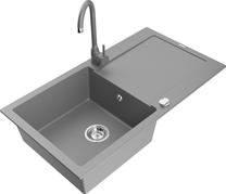 Кухонный умывальник с кухонным смесителем Mexen Leo, гранит, 90 см x 50 см x 19 см, серый цв.