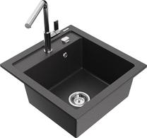 Кухонный умывальник с кухонным смесителем Mexen Vito, гранит, 49 см x 52 см x 21 см, хромовый цв./черный цв.