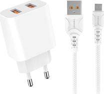Telefono įkroviklis Denmen DC05, Micro USB/2 x USB Type A, balta sp., 12 W