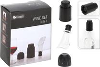 Butelio kamštis Wine Set, 8 cm, skaidri sp./juoda sp., 3 vnt.